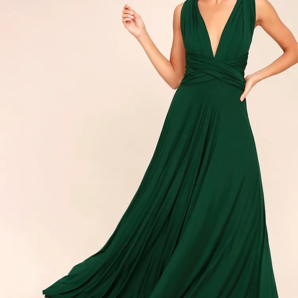 Lulus Tricks of the Trade - Forest Green floor length prom dress XS - Picture 2 of 5